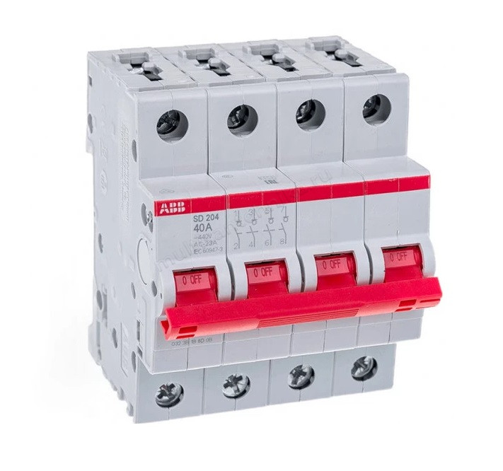 Рубильник ABB 4-полюсный SD204/40 красный рычаг 2CDD284101R0040