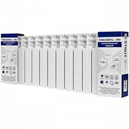 Биметаллический радиатор STOUT Titan 350 12 секции нижнее правое подключение SRB-3320-035012